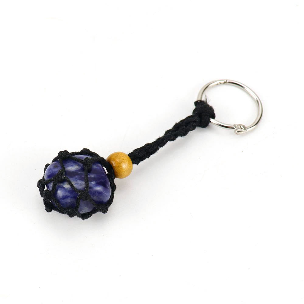 Olivenorma Woven Adjustable Raw Stone Cotton Net Keychain - Sodalite - Black Rope - image 16