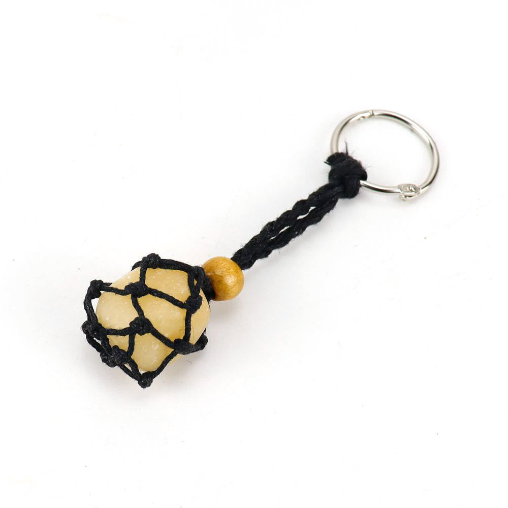 Olivenorma Woven Adjustable Raw Stone Cotton Net Keychain - Yellow Agate - Black Rope - image 25
