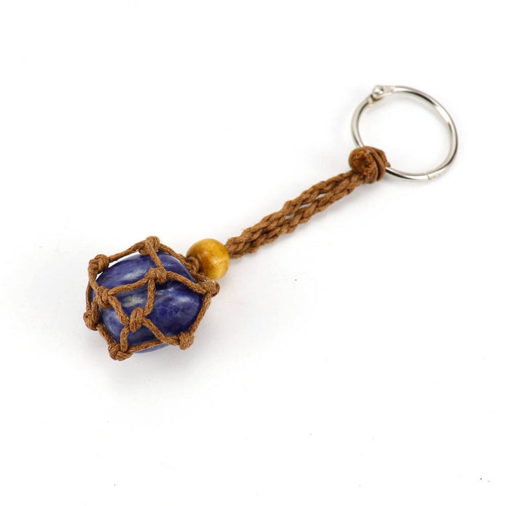 Olivenorma Woven Adjustable Raw Stone Cotton Net Keychain - Sodalite - White Rope - image 17