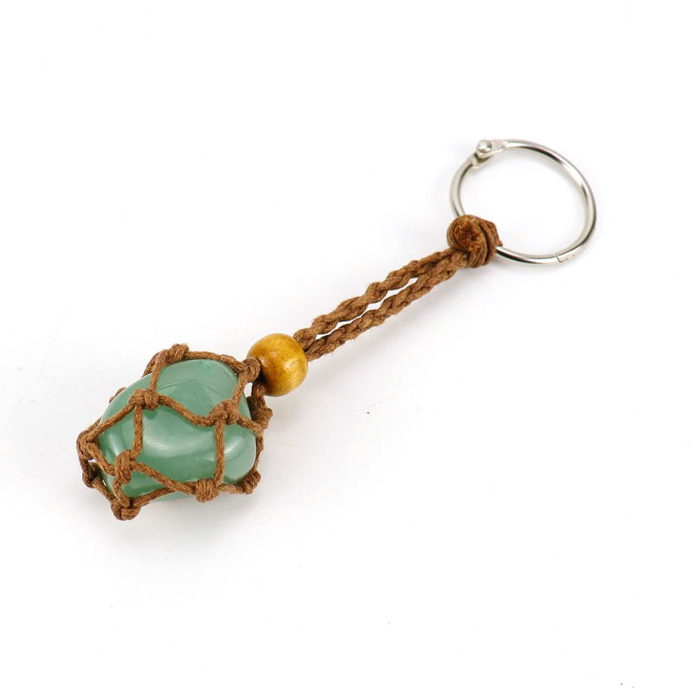 Olivenorma Woven Adjustable Raw Stone Cotton Net Keychain - Green Aventurine - White Rope - image 14