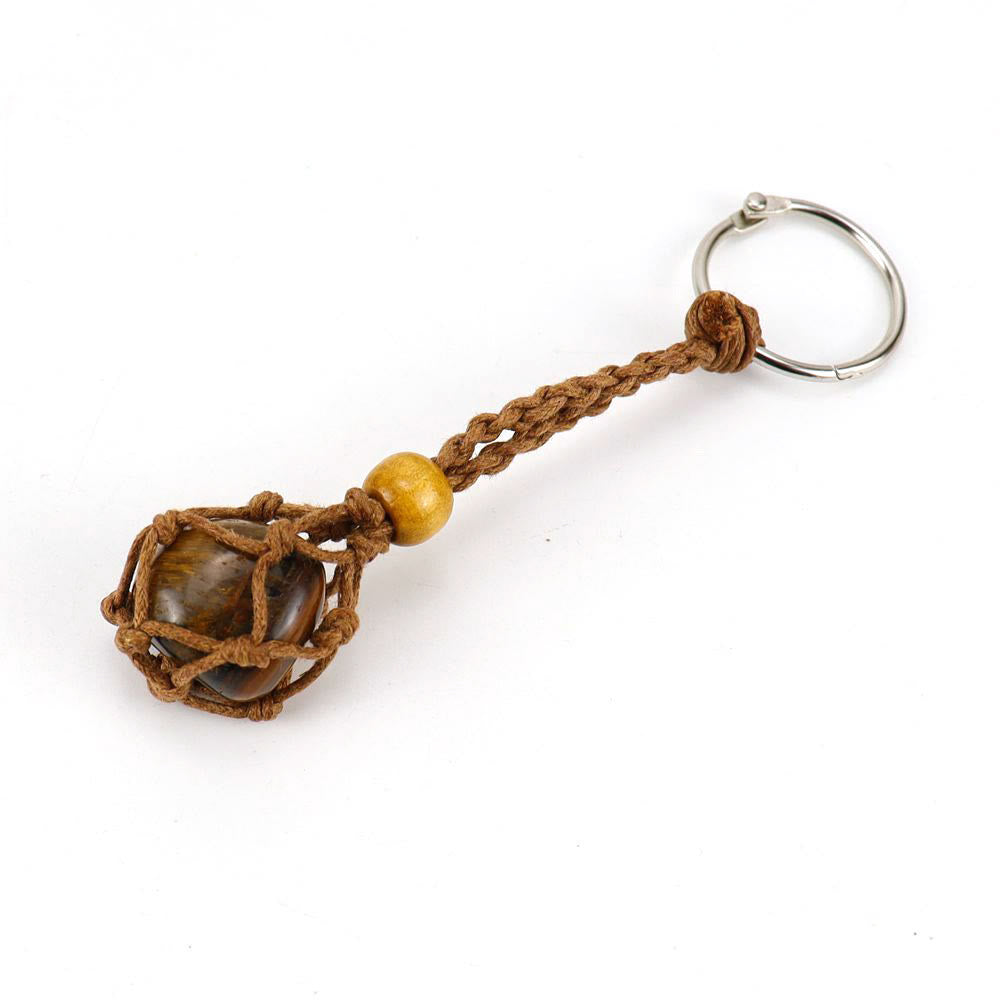 Olivenorma Woven Adjustable Raw Stone Cotton Net Keychain - Tiger Eye - White Rope - image 8