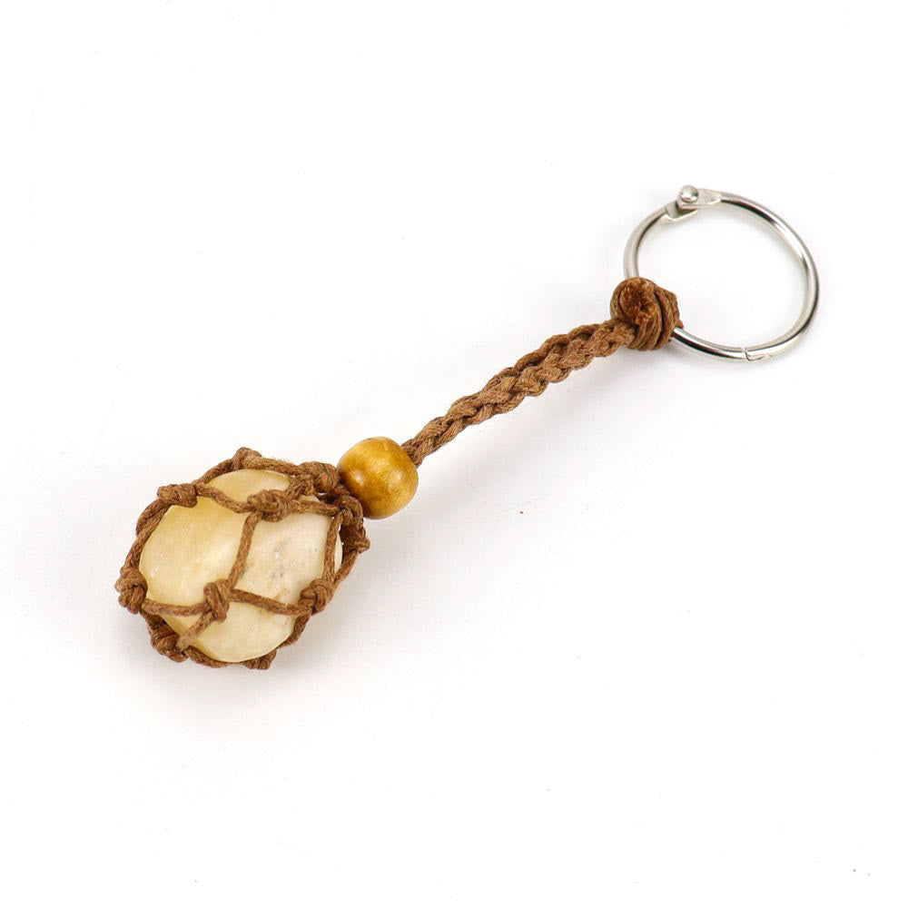 Olivenorma Woven Adjustable Raw Stone Cotton Net Keychain - Yellow Agate - White Rope - image 26