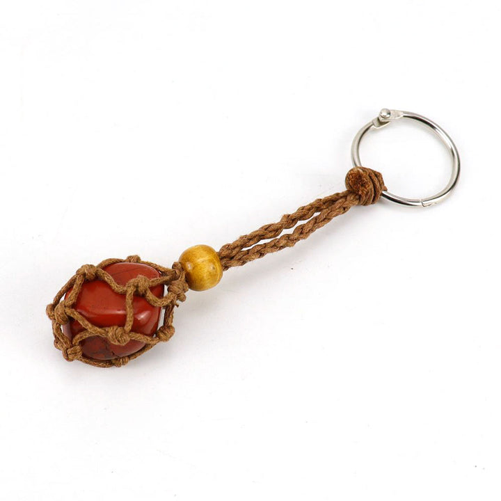Olivenorma Woven Adjustable Raw Stone Cotton Net Keychain - Red Agate - White Rope - image 23