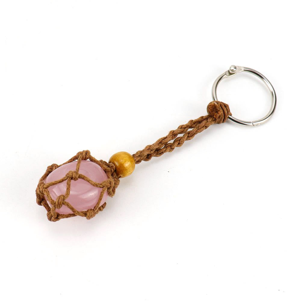 Olivenorma Woven Adjustable Raw Stone Cotton Net Keychain - Rose Quartz - White Rope - image 20