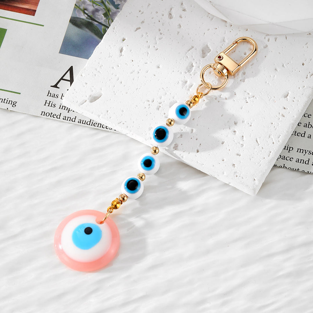 Olivenorma Handmade Evil Eye Resin Ornament Keychain - Pink&White - image 4