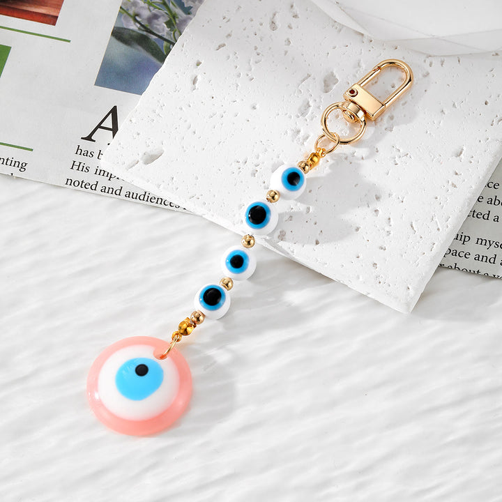 Olivenorma Handmade Evil Eye Resin Ornament Keychain - Pink&White - image 4