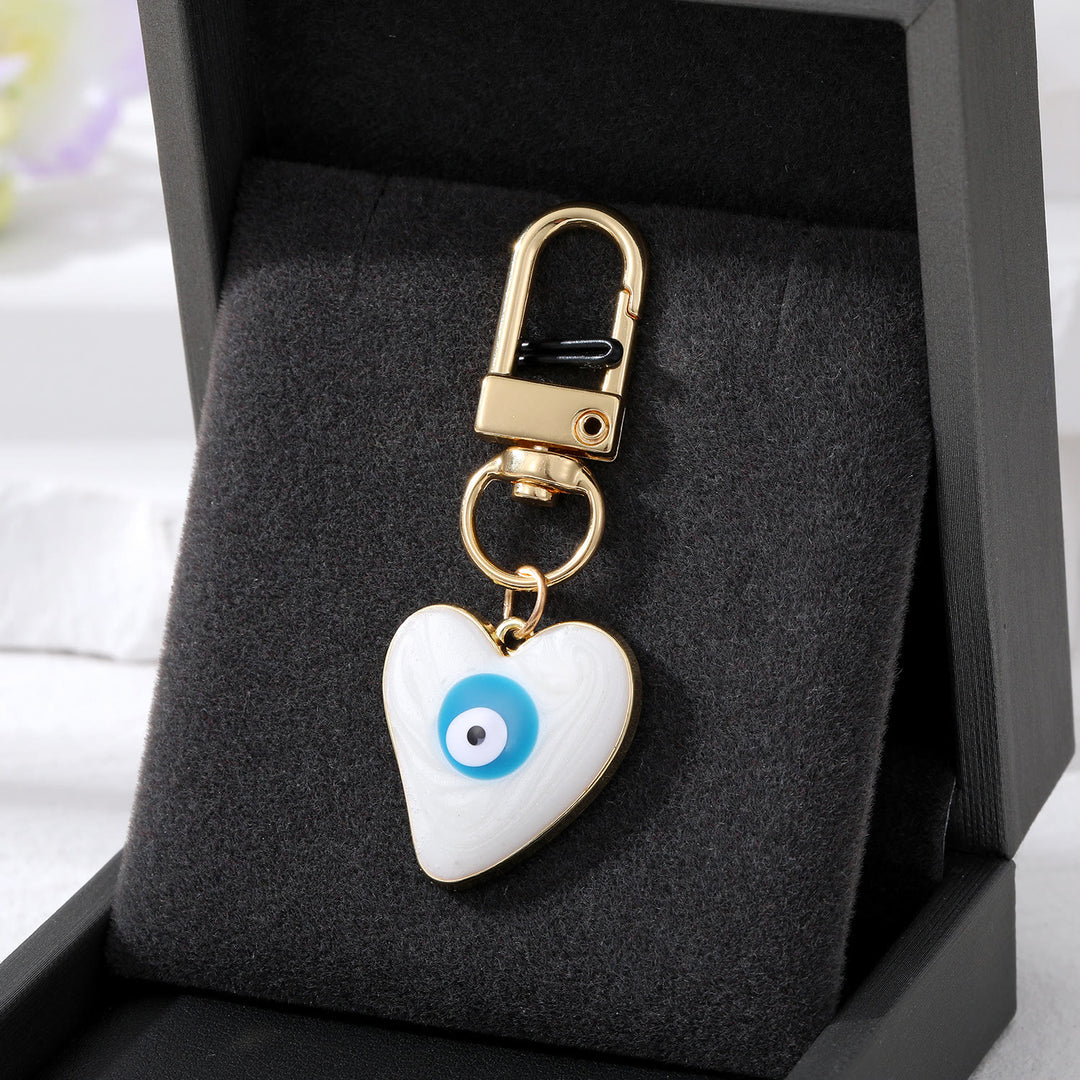 Olivenorma Heart-Shaped Evil Eye Decoration Keychain - White - image 5