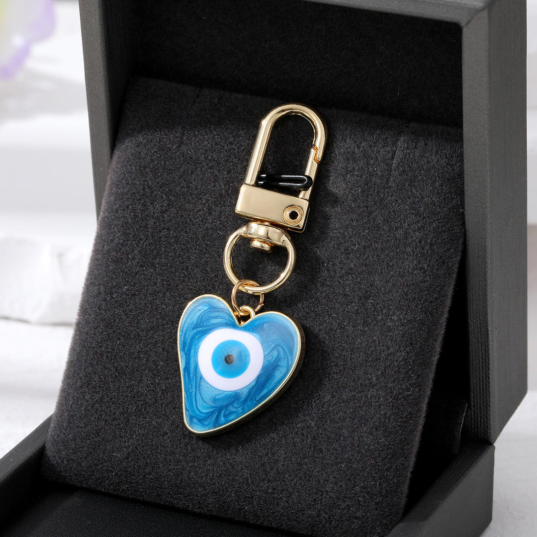 Olivenorma Heart-Shaped Evil Eye Decoration Keychain - Teal - image 3