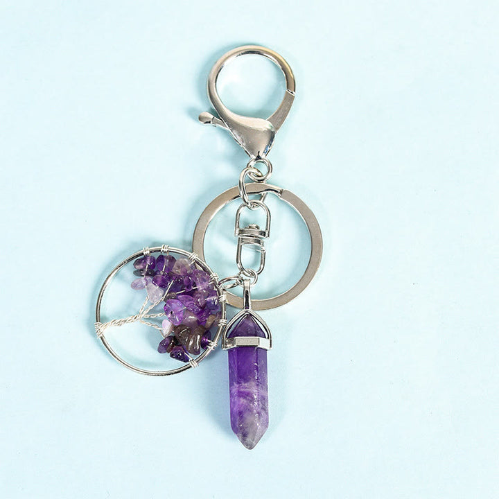 Olivenorma Prism Gem Tree of Life Healing Crystal Energy Keychain - Amethyst - image 17
