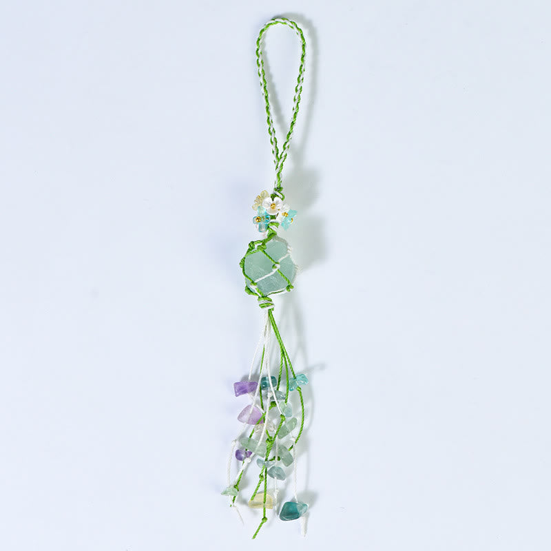 Olivenorma Handwoven Raw Stone Tassel Keychain - Green Fluorite - image 5