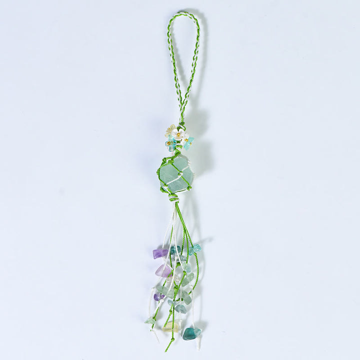 Olivenorma Handwoven Raw Stone Tassel Keychain - Green Fluorite - image 5