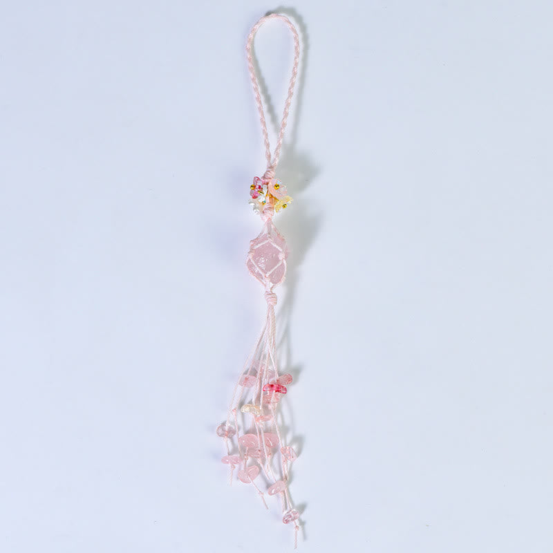 Olivenorma Handwoven Raw Stone Tassel Keychain - Rose Quartz - image 10