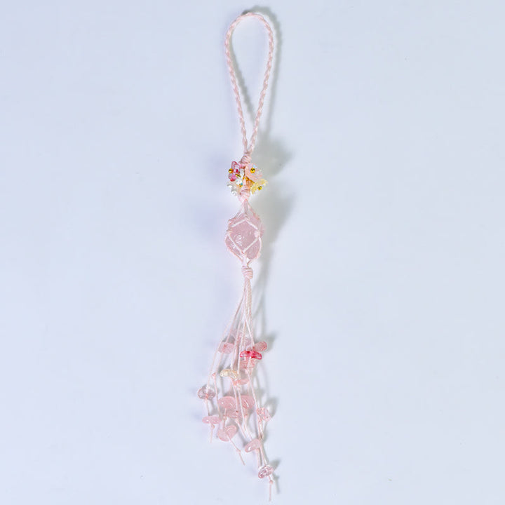 Olivenorma Handwoven Raw Stone Tassel Keychain - Rose Quartz - image 10