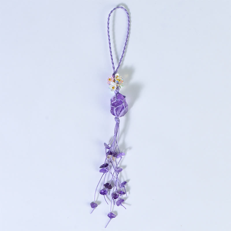 Olivenorma Handwoven Raw Stone Tassel Keychain - Amethyst - image 1