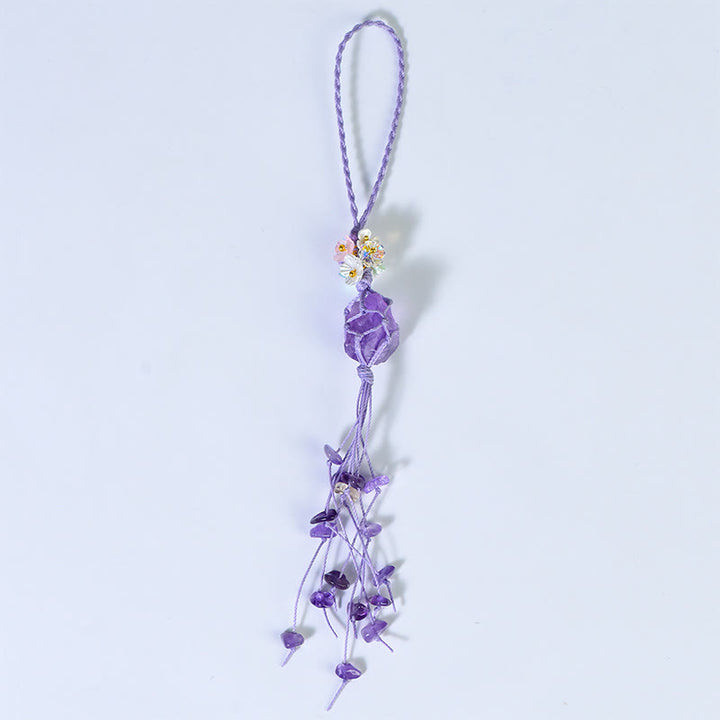 Olivenorma Handwoven Raw Stone Tassel Keychain - Amethyst - image 1