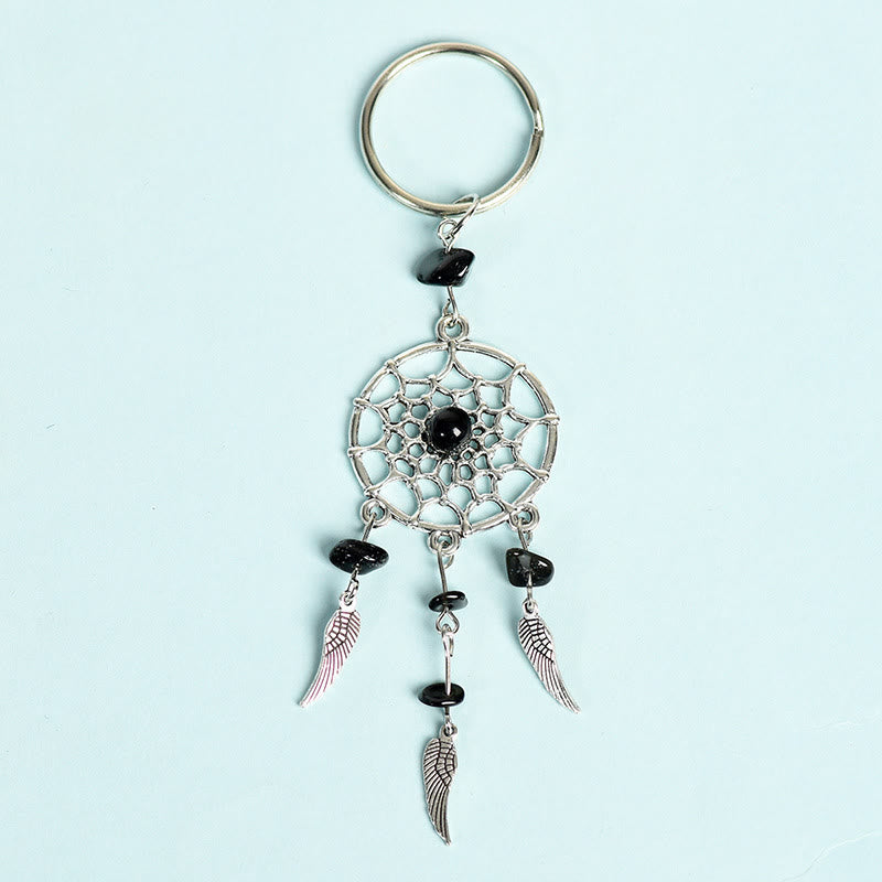 Olivenorma Mini Natural Gemstone Dream Catcher Keychain - Obsidian - image 11