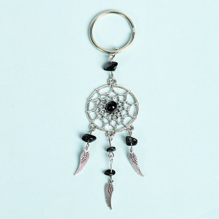 Olivenorma Mini Natural Gemstone Dream Catcher Keychain - Obsidian - image 11