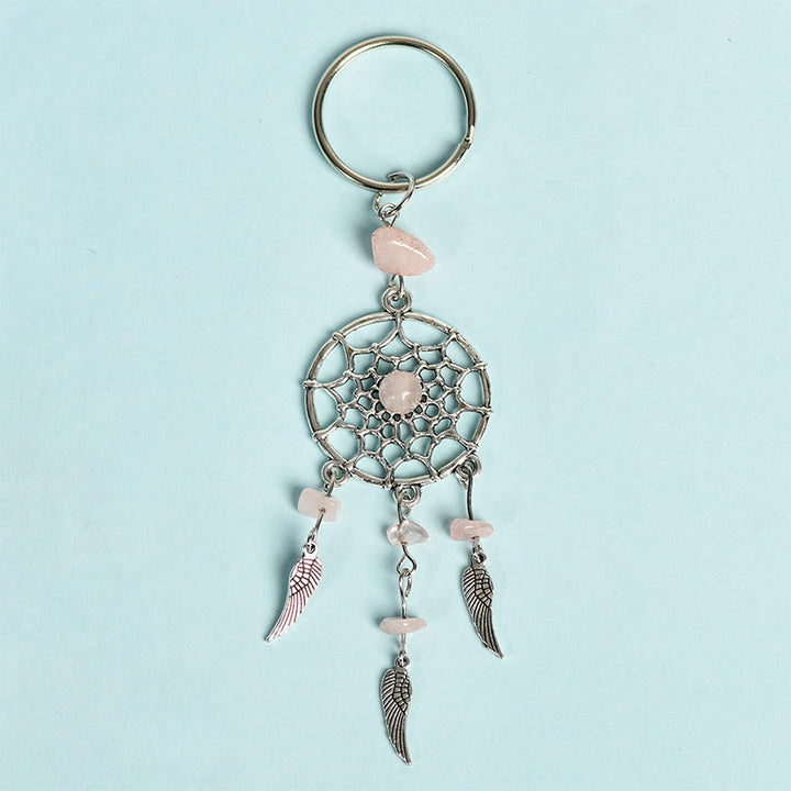 Olivenorma Mini Natural Gemstone Dream Catcher Keychain - Rose Quartz - image 1