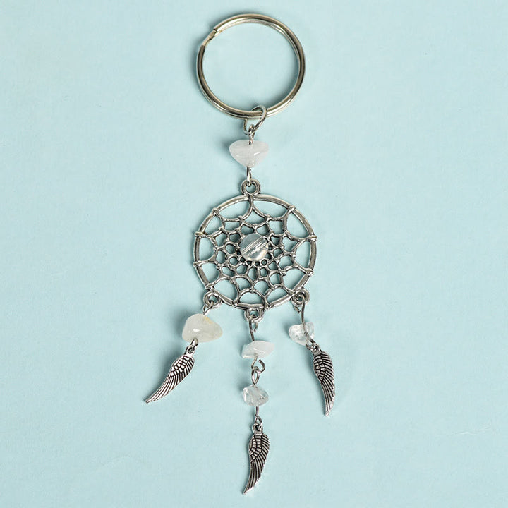 Olivenorma Mini Natural Gemstone Dream Catcher Keychain - Clear Quartz - image 3