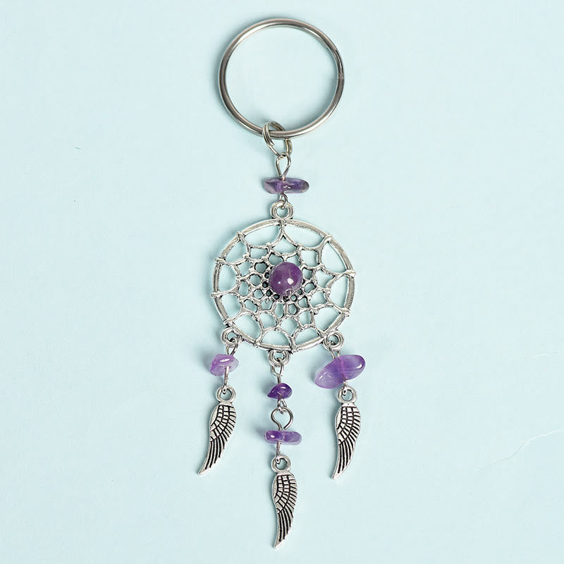 Olivenorma Mini Natural Gemstone Dream Catcher Keychain - Amethyst - image 9