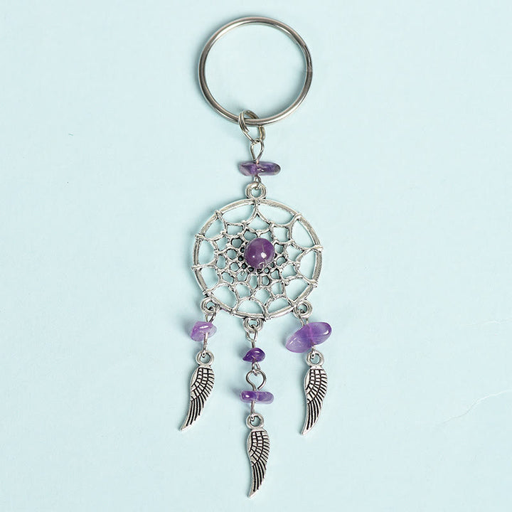 Olivenorma Mini Natural Gemstone Dream Catcher Keychain - Amethyst - image 9