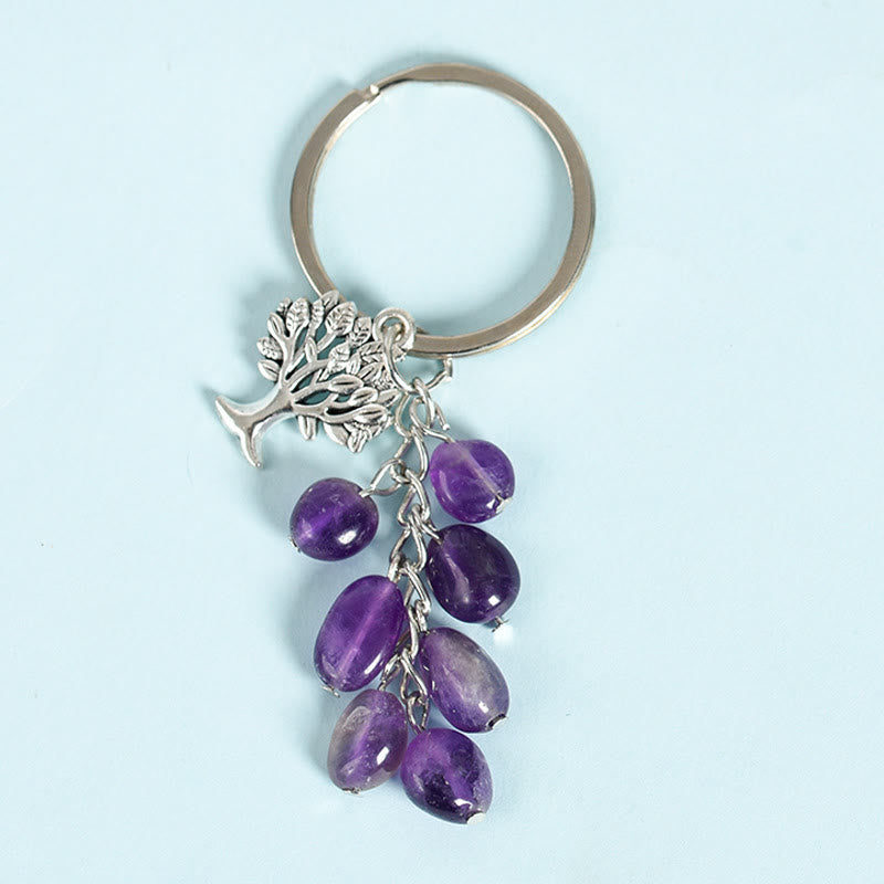 Olivenorma Natural Raw Stone with Tree of Life Keychain - Amethyst - image 18