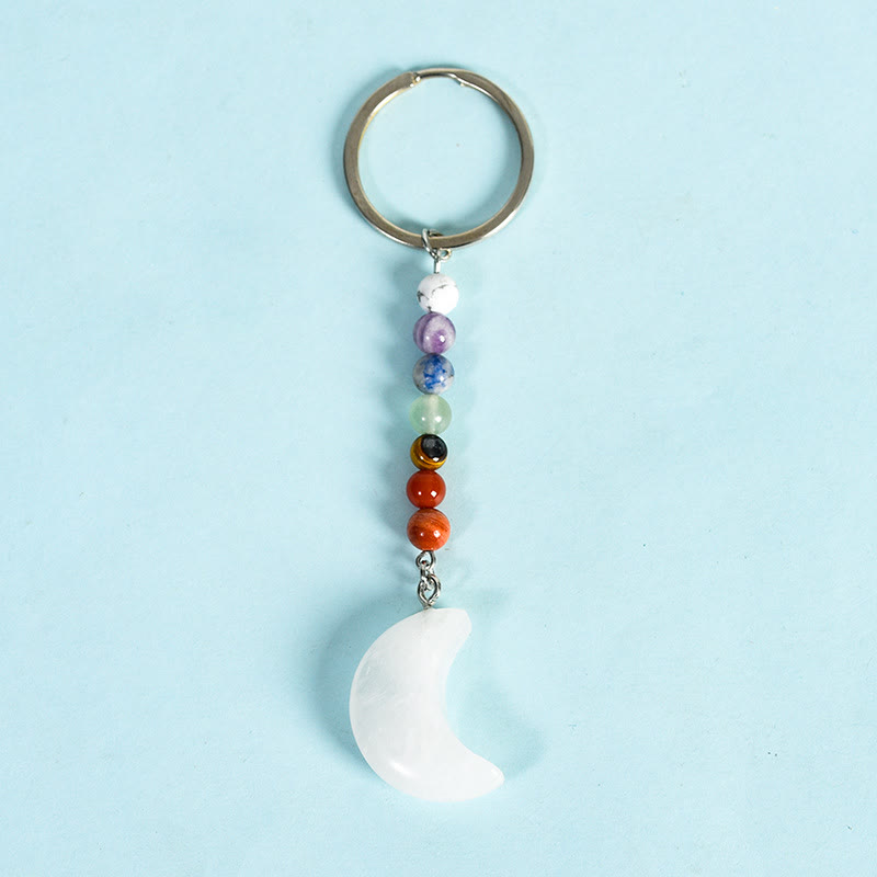 Olivenorma Crescent Moon Chakra Natural Gemstone Keychain - Clear Quartz - image 1