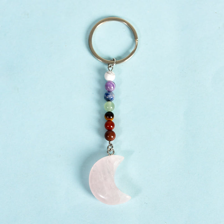 Olivenorma Crescent Moon Chakra Natural Gemstone Keychain - Rose Quartz - image 3
