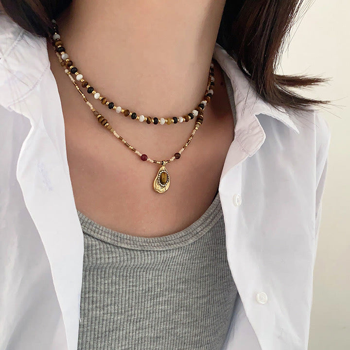 Olivenorma Vintage Natural Tiger Eye Stone Beaded Necklace - image 4