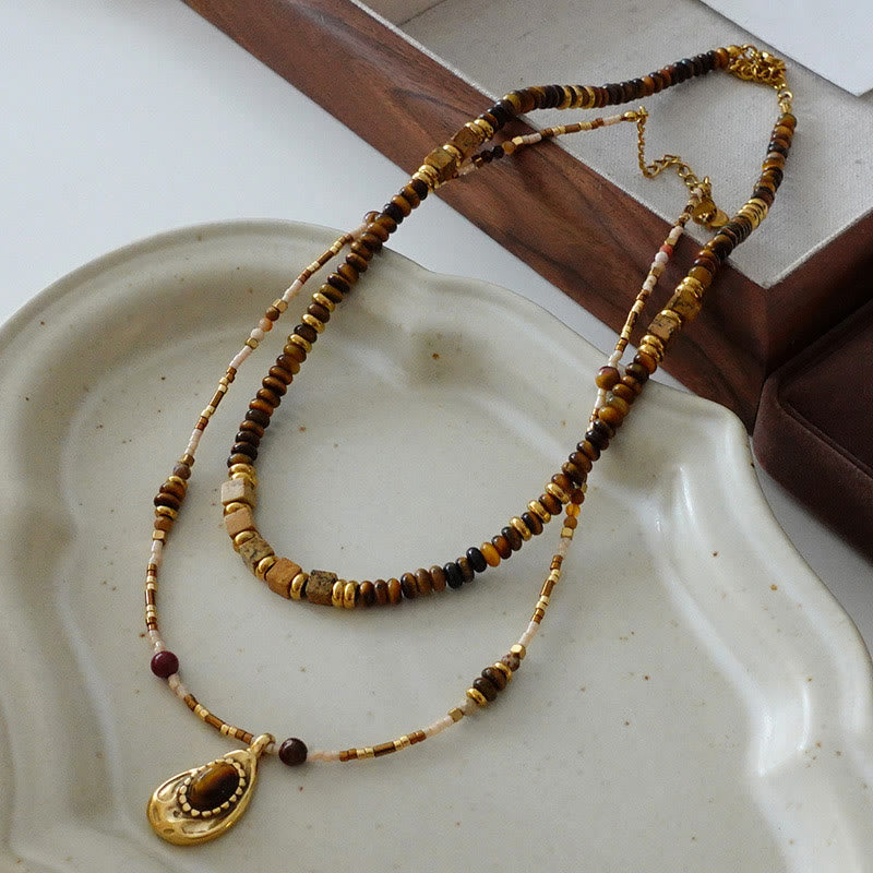 Olivenorma Vintage Natural Tiger Eye Stone Beaded Necklace - image 0