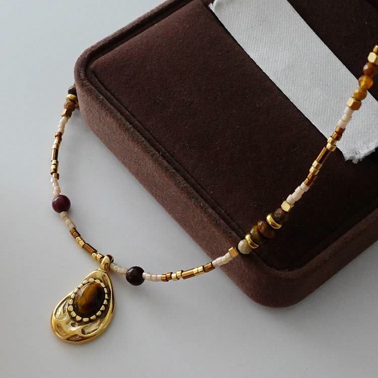 Olivenorma Vintage Natural Tiger Eye Stone Beaded Necklace - image 2