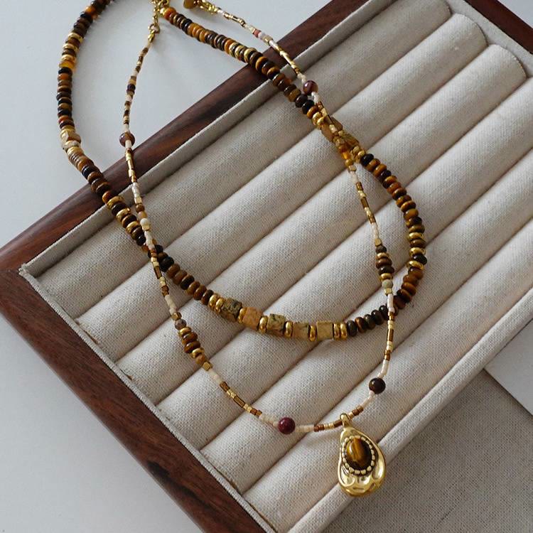 Olivenorma Vintage Natural Tiger Eye Stone Beaded Necklace - image 6
