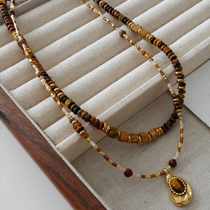 Olivenorma Vintage Natural Tiger Eye Stone Beaded Necklace - image 5