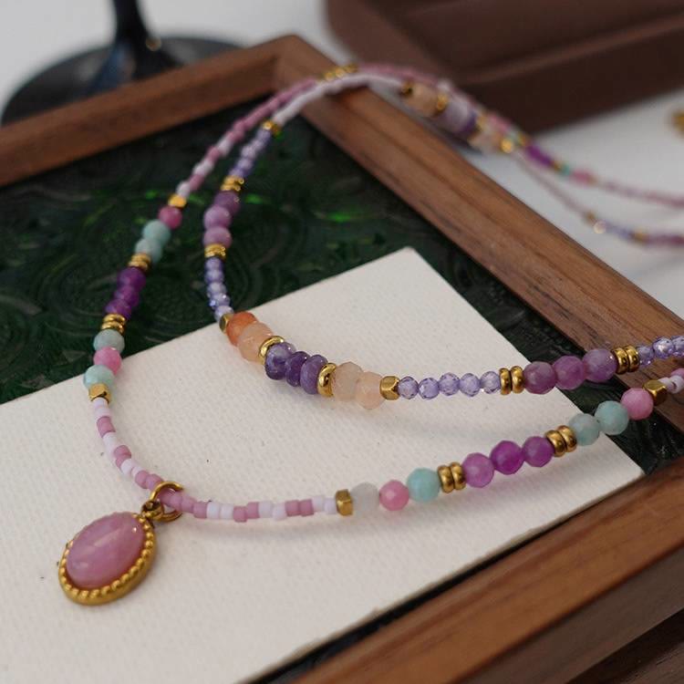 Olivenorma Natural Crystal Drop Charm Beaded Necklace - image 5