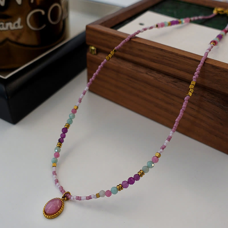 Olivenorma Natural Crystal Drop Charm Beaded Necklace - With Pendant - image 1