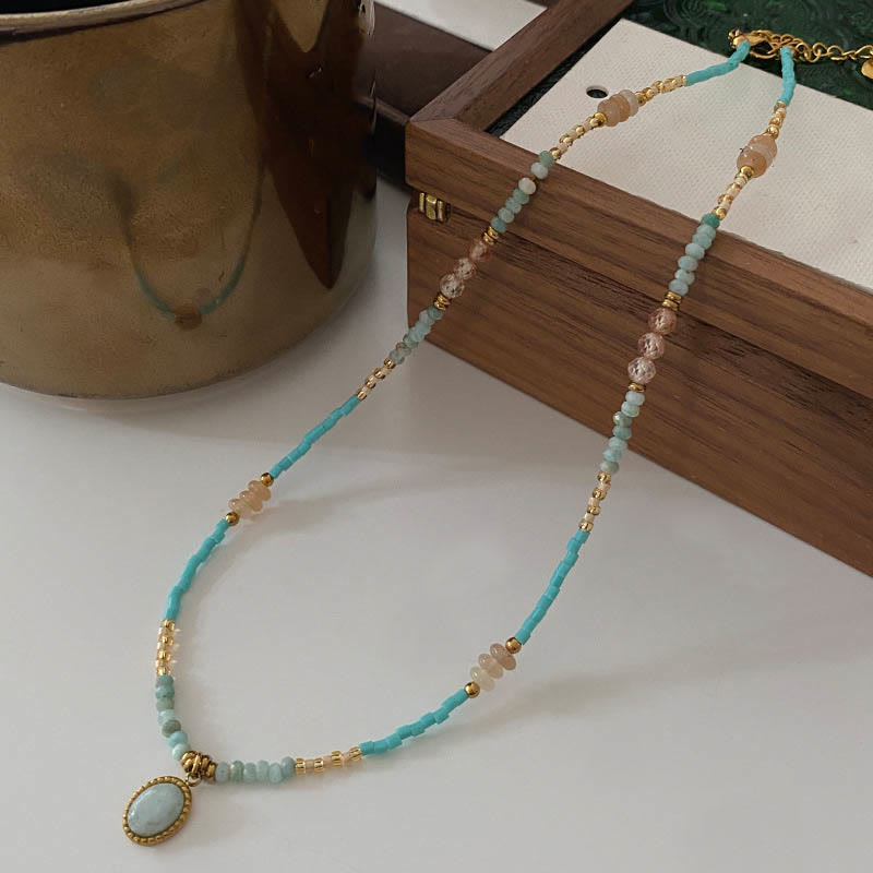 Olivenorma Natural Amazonite Drop Charm Choker Beaded Necklace - With Pendant - image 1