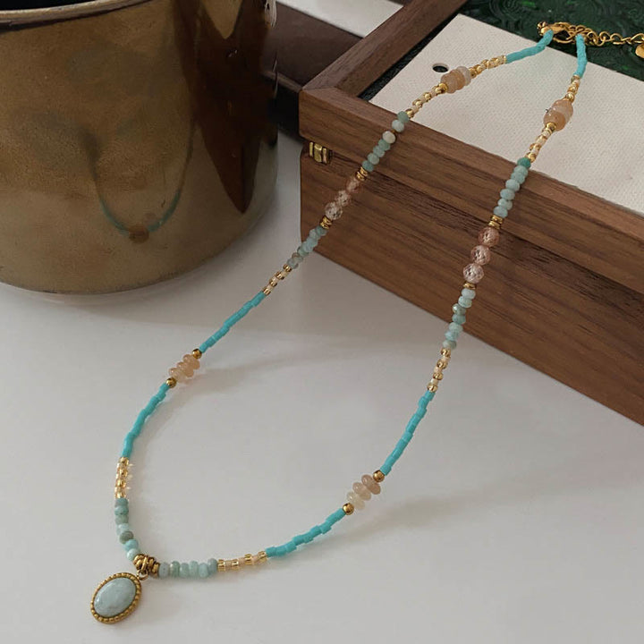 Olivenorma Natural Amazonite Drop Charm Choker Beaded Necklace - With Pendant - image 1