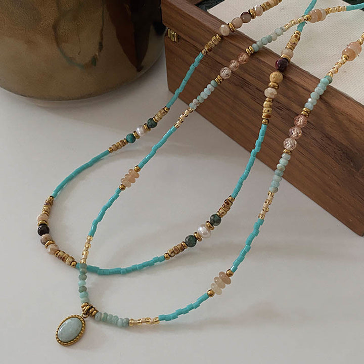 Olivenorma Natural Amazonite Drop Charm Choker Beaded Necklace - image 0