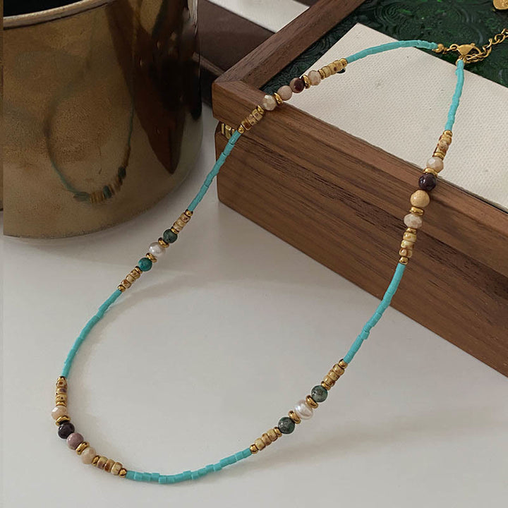 Olivenorma Natural Amazonite Drop Charm Choker Beaded Necklace - Without Pendant - image 2