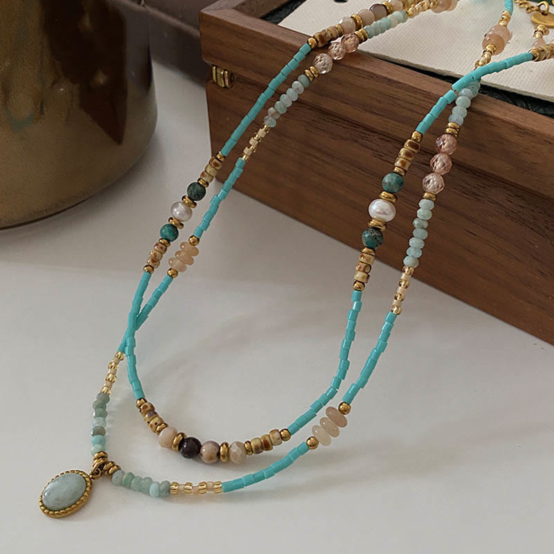 Olivenorma Natural Amazonite Drop Charm Choker Beaded Necklace - image 5