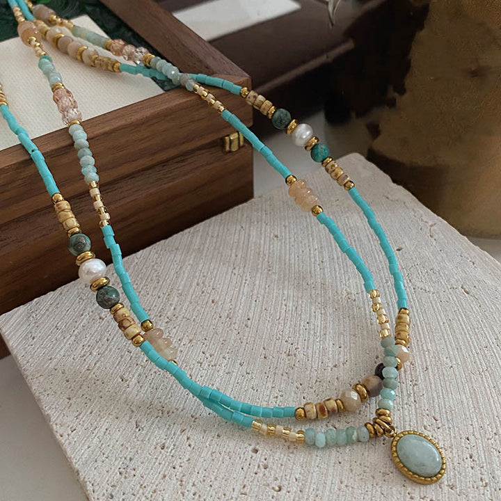 Olivenorma Natural Amazonite Drop Charm Choker Beaded Necklace - image 4
