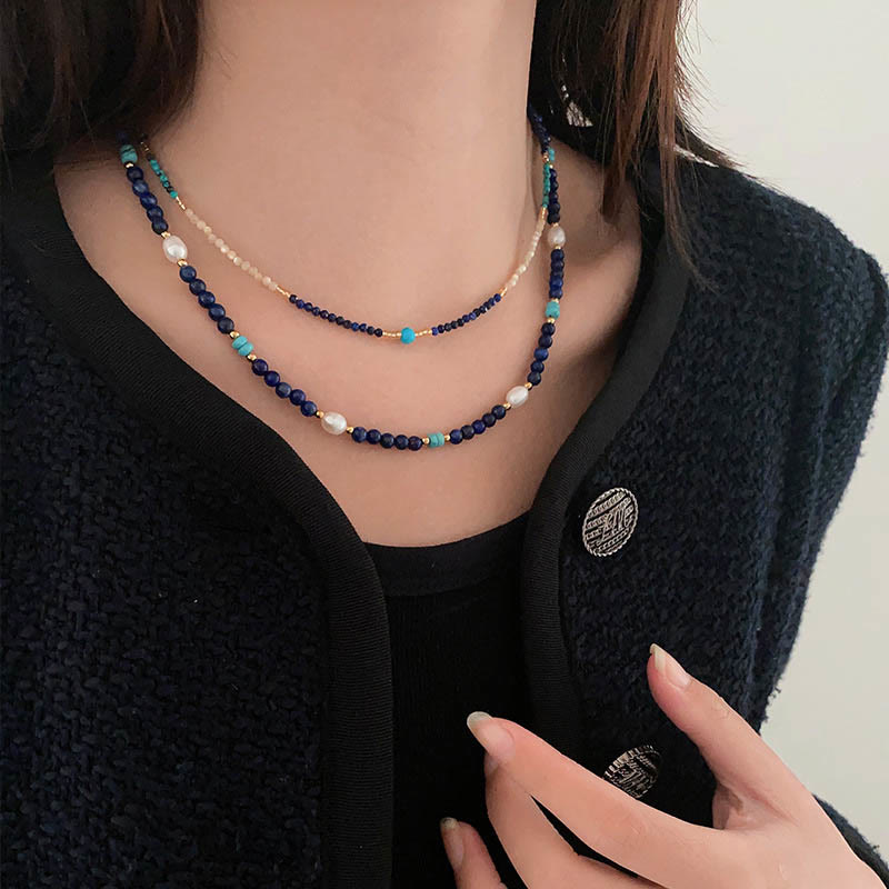 Olivenorma Klein Blue Natural Lapis Lazuli Beaded Necklace - image 4
