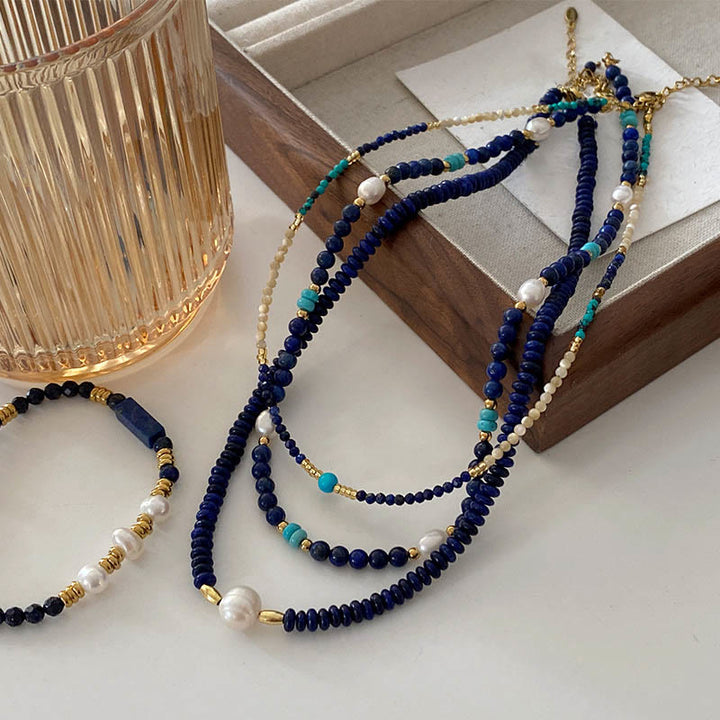 Olivenorma Klein Blue Natural Lapis Lazuli Beaded Necklace - image 0