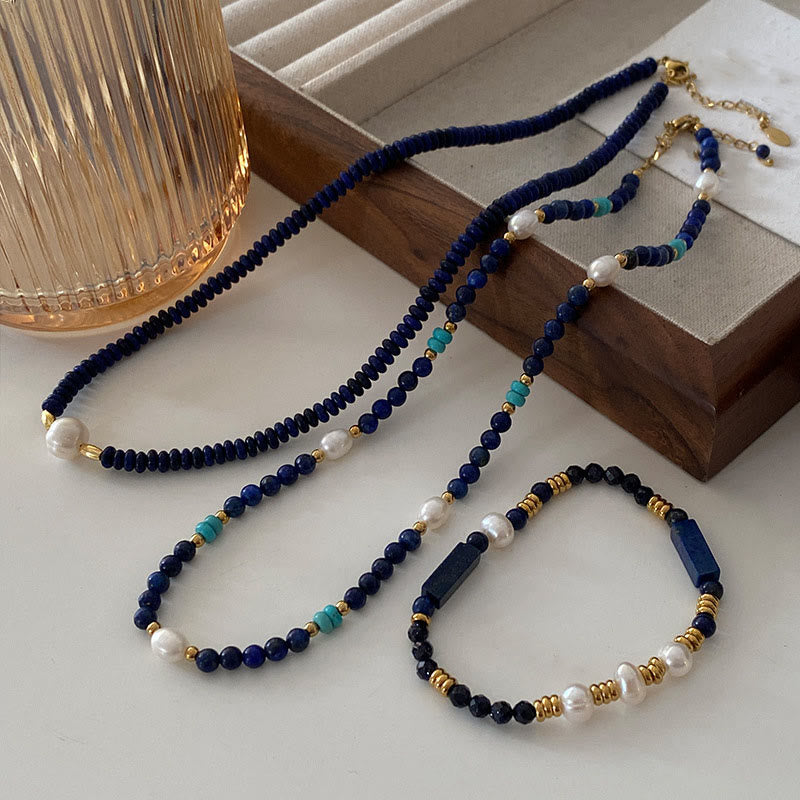 Olivenorma Klein Blue Natural Lapis Lazuli Beaded Necklace - image 6