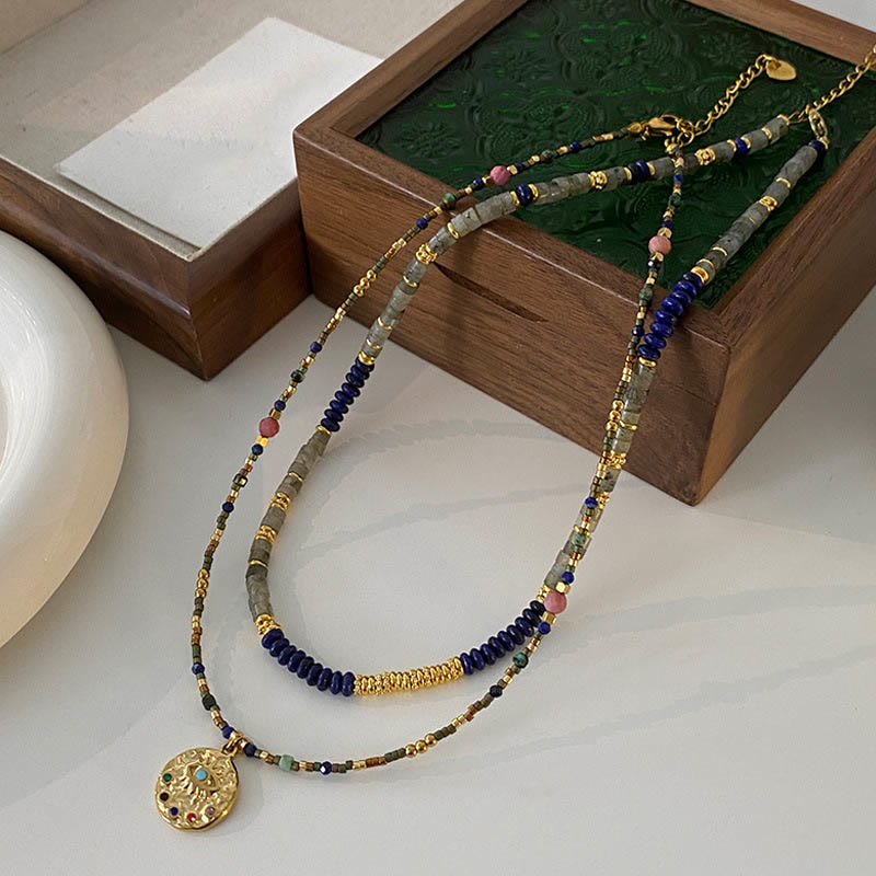 Olivenorma Lapis Lazuli Labradorite Gem Beaded Necklace - image 0