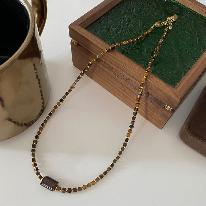 Olivenorma Tiger Eye Stone Beaded Bracelet Necklace Jewelry Set - Necklace #A - image 1