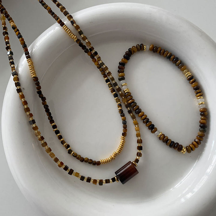 Olivenorma Tiger Eye Stone Beaded Bracelet Necklace Jewelry Set - image 6