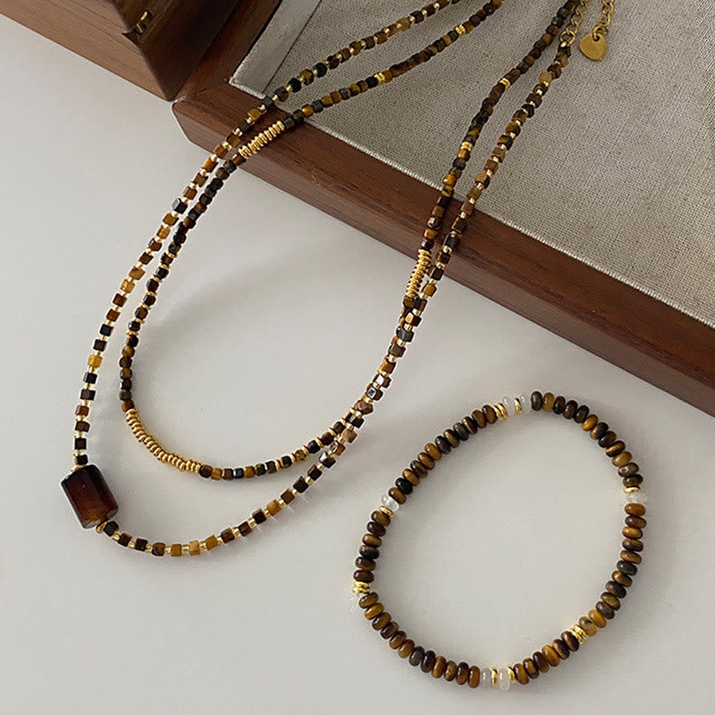Olivenorma Tiger Eye Stone Beaded Bracelet Necklace Jewelry Set - image 0
