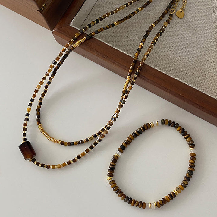 Olivenorma Tiger Eye Stone Beaded Bracelet Necklace Jewelry Set - image 0