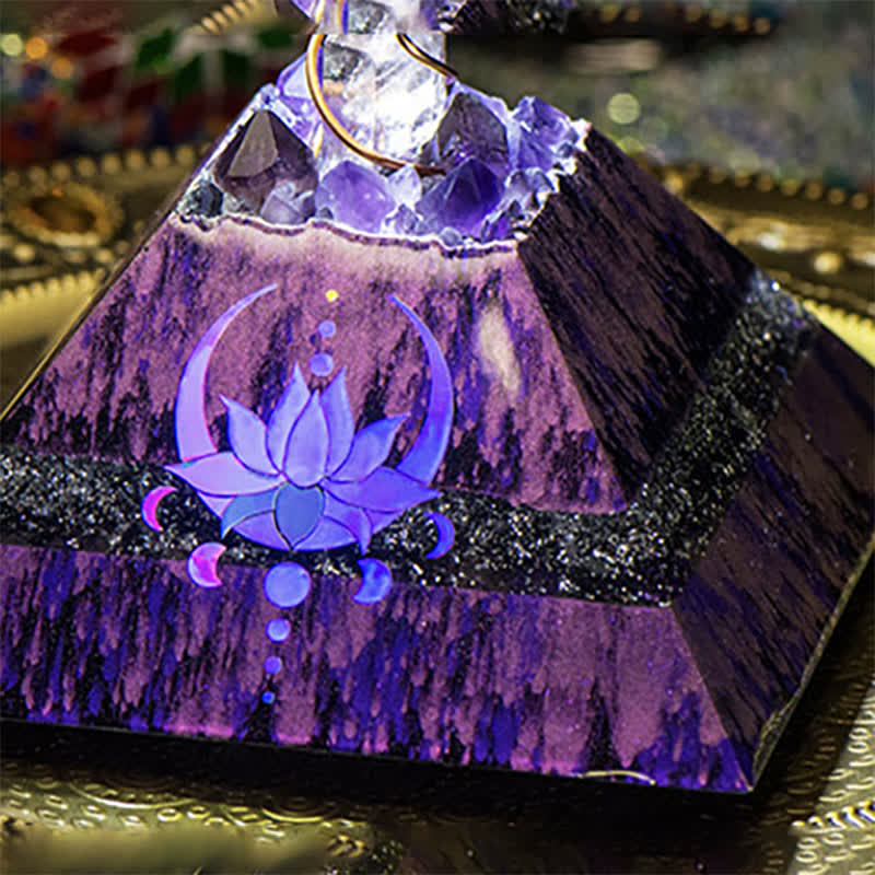 Olivenorma 14cm Lotus Amethyst Energy Spire Orgone Pyramid - image 3